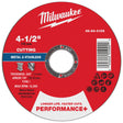 Milwaukee 49-94-0105 4-1/2 in. x 0.045 in. x 7/8 in. Performance Plus Metal Cut Off Wheel Type 1 (100 Pack)