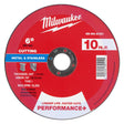 Milwaukee 49-94-0121 6 in. x 0.045 in. x 7/8 in. Performance+ Metal Cut Off Wheel Type 1 (10 Pack)