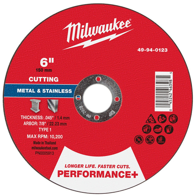 Milwaukee 49-94-0123 6 in x 0.045 in x 7/8 in Performance Plus Metal Cut-Off Wheel Type 1 (1 Wheel)
