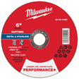 Milwaukee 49-94-0125 6 in. x 0.045 in. x 7/8 in. Performance Plus Metal Cut Off Wheel Type 1 (1 Each)