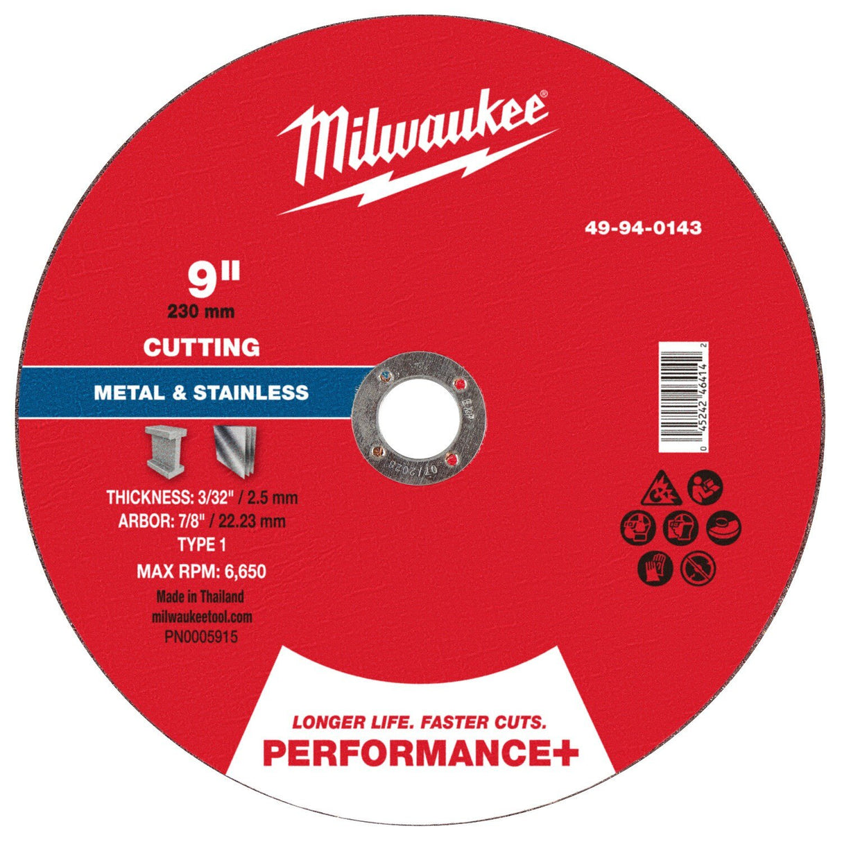 Milwaukee 49-94-0143 Performance Plus Metal Cut Off Wheel Type 1 9 in x 3/32 in x 7/8 in (10 Pack)