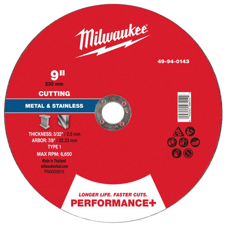 Milwaukee 49-94-0143 Performance Plus Metal Cut Off Wheel Type 1 9 in x 3/32 in x 7/8 in (10 Pack)