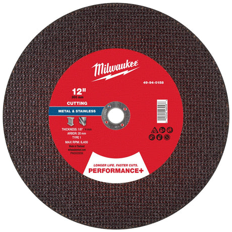Milwaukee 49-94-0158 12 in. x 1/8 in. x 20mm Performance Plus Metal Cut Off Wheel Type 1
