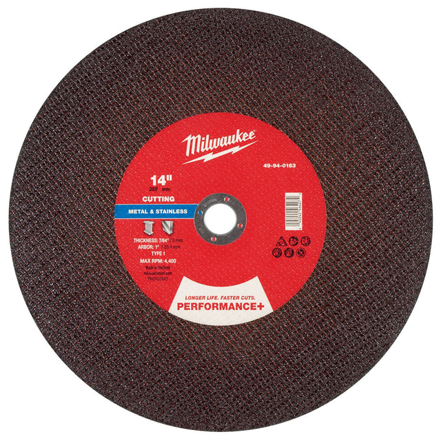Milwaukee 49-94-0163 14 in. x 7/64 in. x 1 in. Performance+ Metal Cut Off Wheel Type 1
