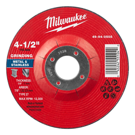 Milwaukee 49-94-0505 4-1/2 x 1/4 x 7/8 in Type 27 Metal Grinding Wheel
