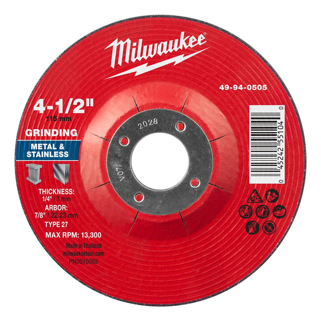 Milwaukee 49-94-0505 4-1/2 x 1/4 x 7/8 in Type 27 Metal Grinding Wheel
