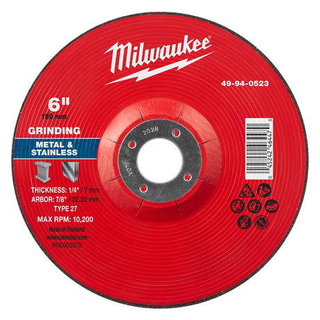 Milwaukee 49-94-0523 6 in. x 1/4 in. x 7/8 in. Type 27 Metal Grinding Wheel
