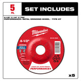 Milwaukee 49-94-0601 4-1/2 in x 1/4 in x 7/8 in Performance Plus Metal Grinding Wheel Type 27 (5 Pack) - 8