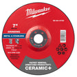 Milwaukee 49-94-0733 7 in x 1/4 in x 7/8 in Ceramic Plus Metal Grinding Wheel Type 27 for Metal and Stainless Steel