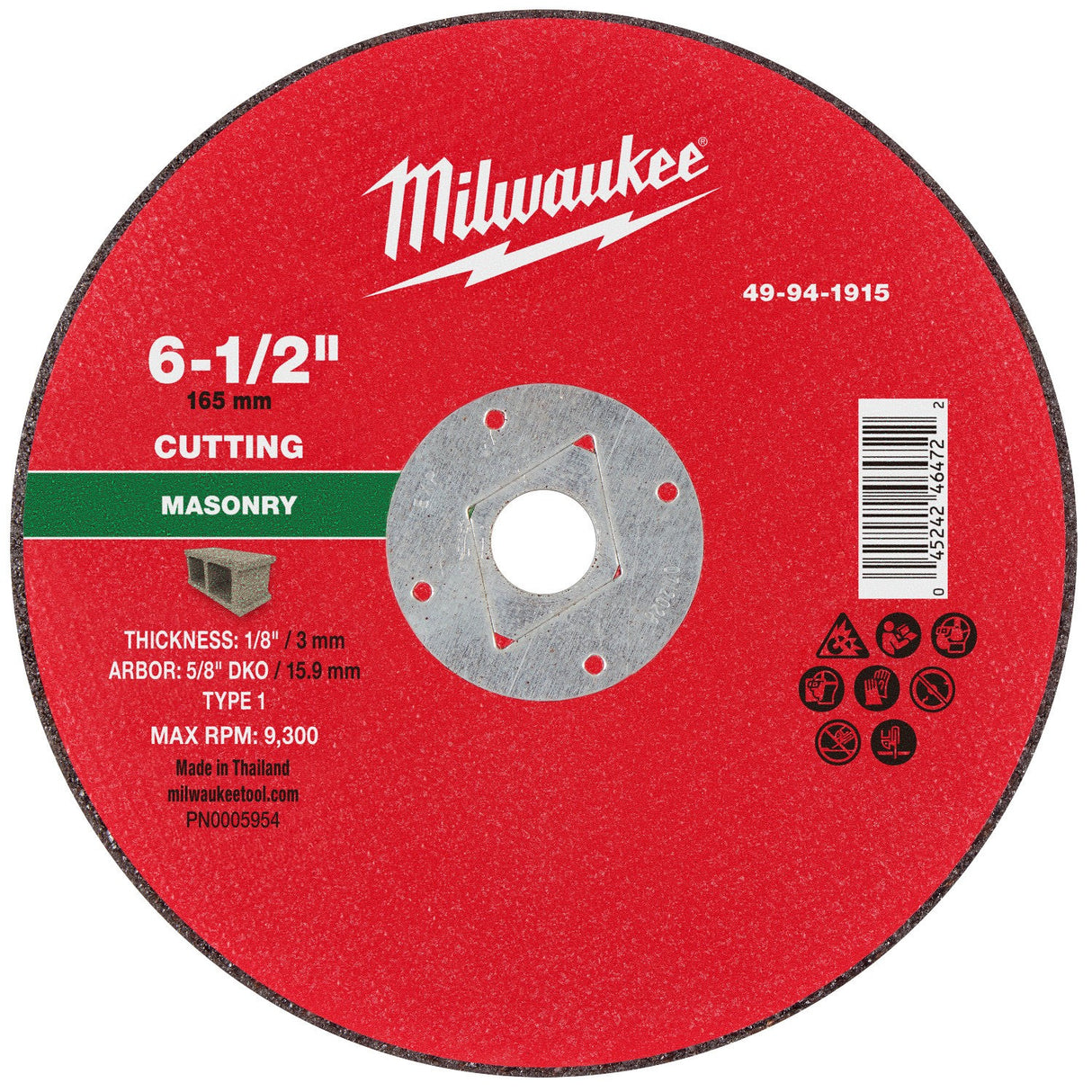 Milwaukee 49-94-1915 6-1/2 in. Type 1 DKO Masonry Cut Off Wheel 5/8 in. Arbor
