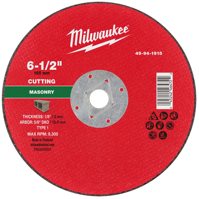 Milwaukee 49-94-1915 6-1/2 in. Type 1 DKO Masonry Cut Off Wheel 5/8 in. Arbor
