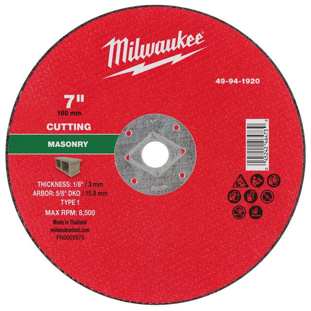 Milwaukee 49-94-1920 7 in. x 1/8 in. x 5/8 in. DKO Masonry Cut Off Wheel Type 1