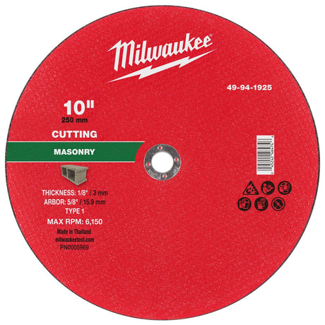 Milwaukee 49-94-1925 10 in x 1/8 in x 5/8 in Type 1 Masonry Cut Off Wheel
