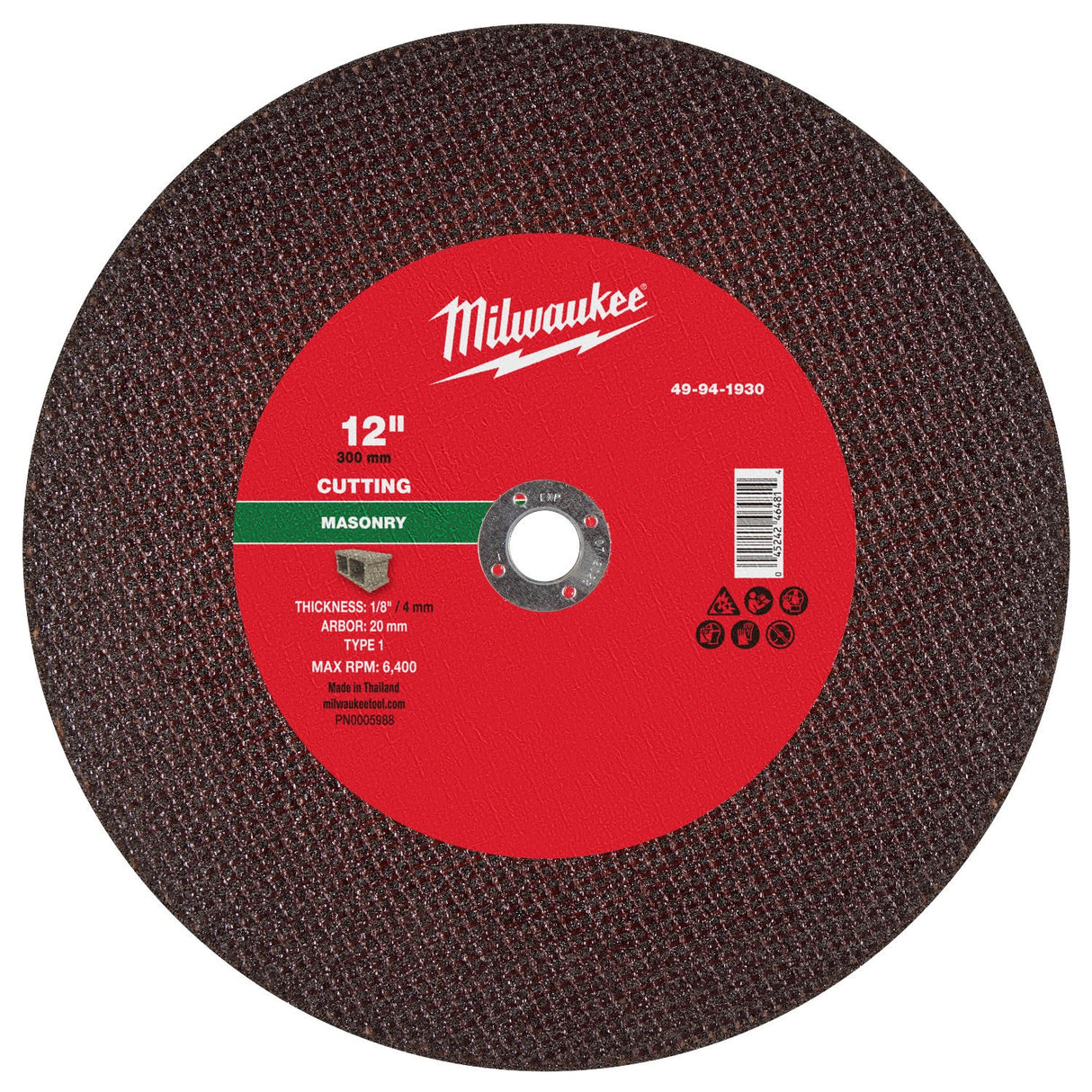 Milwaukee 49-94-1930 12 in. x 1/8 in. x 20mm Type 1 Masonry Cut Off Wheel
