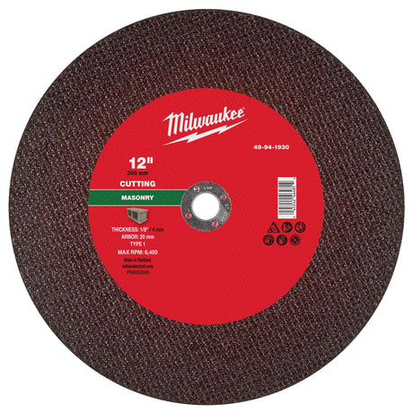 Milwaukee 49-94-1930 12 in. x 1/8 in. x 20mm Type 1 Masonry Cut Off Wheel