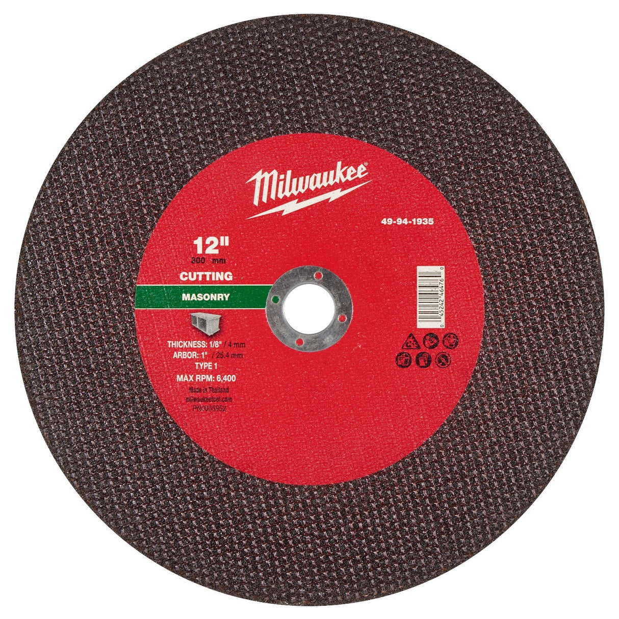 Milwaukee 49-94-1935 12 in x 1/8 in x 1 in Type 1 Masonry Cut Off Wheel