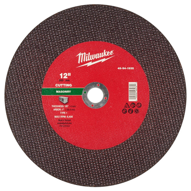 Milwaukee 49-94-1935 12 in x 1/8 in x 1 in Type 1 Masonry Cut Off Wheel