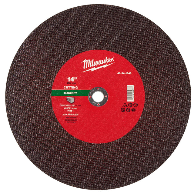 Milwaukee 49-94-1940 14 in. x 1/8 in. x 1 in. Type 1 Masonry Cut Off Wheel