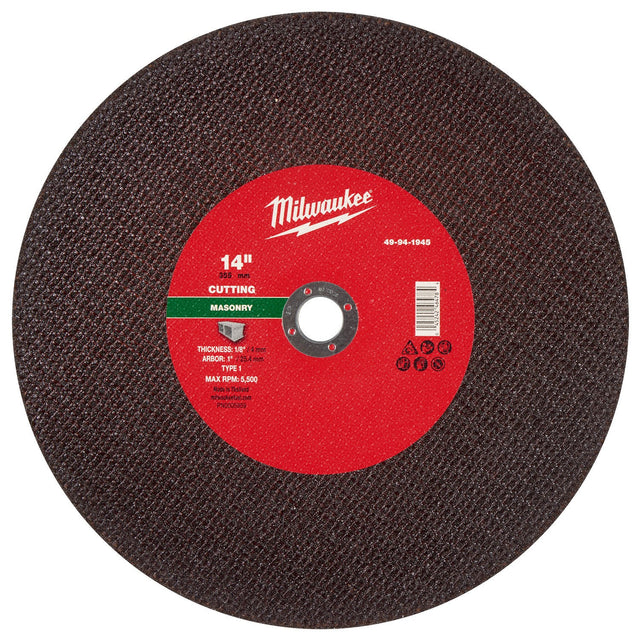 Milwaukee 49-94-1945 14 in. x 1/8 in. x 20mm Masonry Cut Off Wheel Type 1
