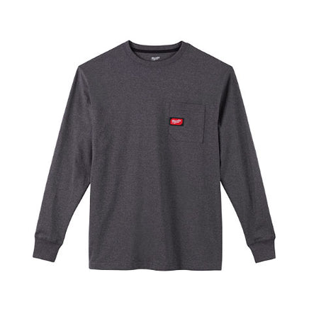 Milwaukee 602G-L Heavy Duty Pocket T-Shirt (602), Long Sleeve, Gray, Large