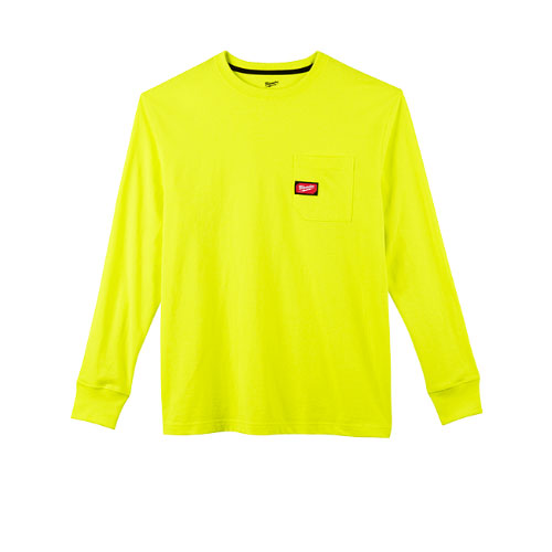 Milwaukee 602HV-XL Heavy Duty Pocket T-Shirt (602), Long Sleeve, Hi Vis, XL