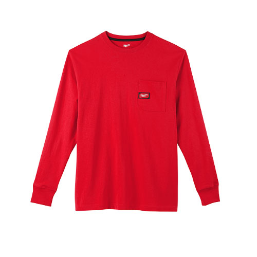 Milwaukee 602R-L Heavy Duty Pocket T-Shirt (602), Long Sleeve, Red, Large