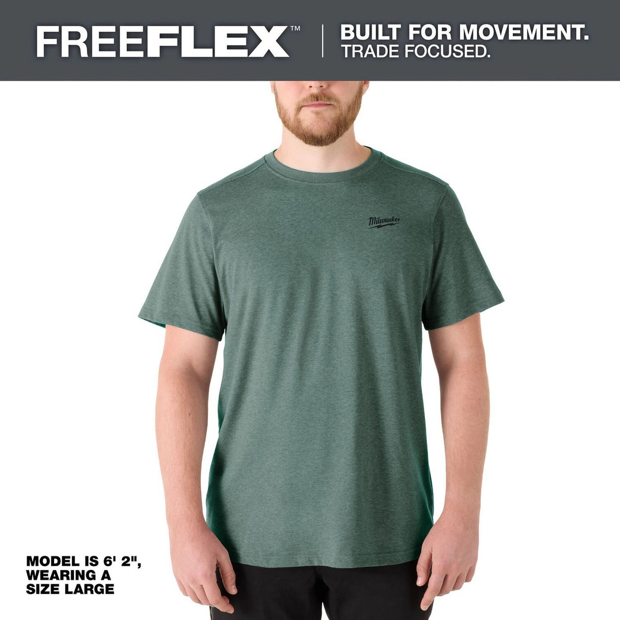 Milwaukee 603E-3X FREEFLEX Hybrid Short Sleeve Work Tee Moisture-Wicking UPF 50 4.5 oz Cotton Poly Blend Size Dark Green 3XL - 2