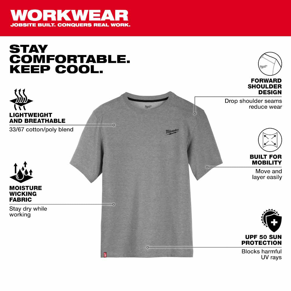 Milwaukee 603G Hybrid Work Tee - Short Sleeve - Gray - 3