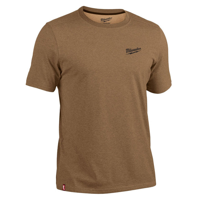 Milwaukee 603N-3X FREEFLEX Hybrid Short Sleeve Work Tee with Moisture Wicking and UPF 50 Protection Size Brown 3X