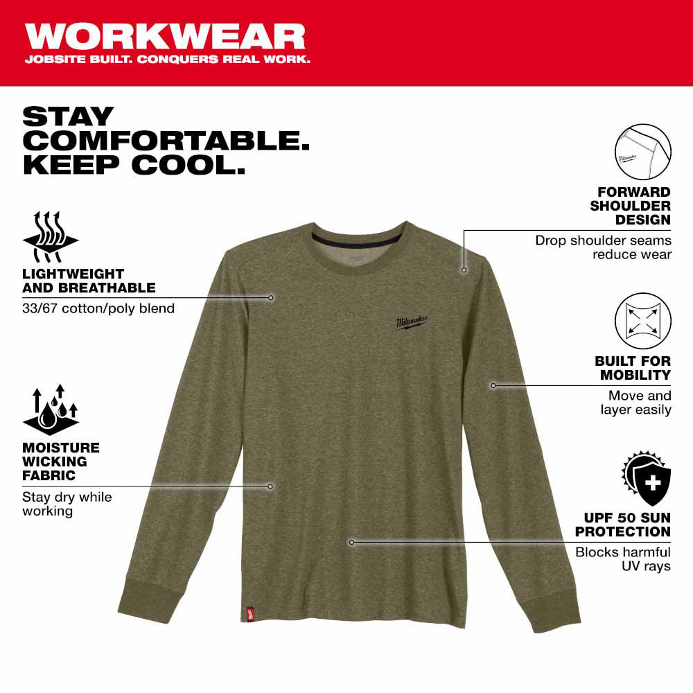 Milwaukee 604GN Hybrid Work Tee - Long Sleeve - Green - 3