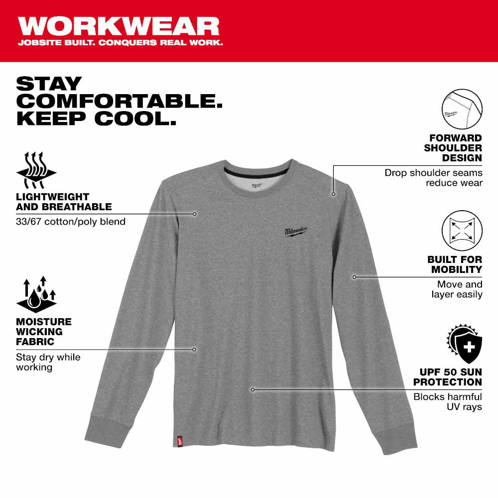 Milwaukee 604G Hybrid Work Tee - Long Sleeve - Gray - 3