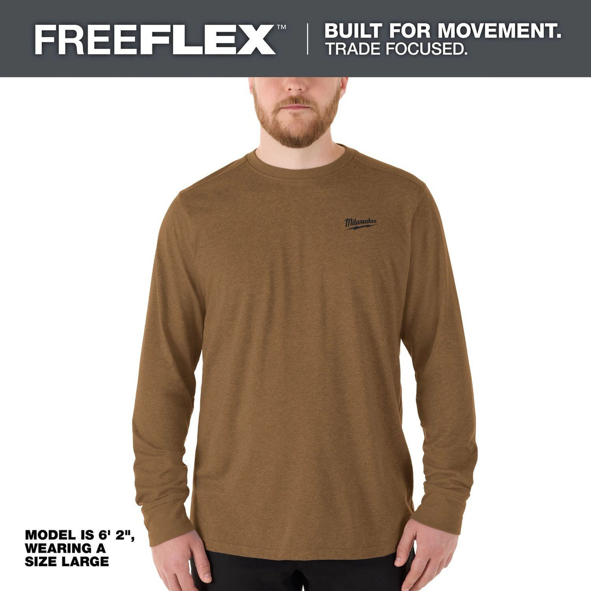 Milwaukee 604N-2X FREEFLEX Hybrid Long Sleeve Work Tee with UPF 50 and Moisture Wicking Brown 2XL - 2