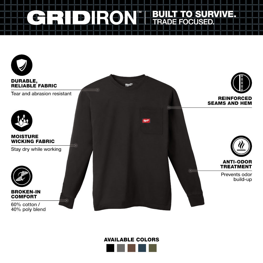 Milwaukee 606B GRIDIRON Pocket T-Shirt - Long Sleeve Black - 2