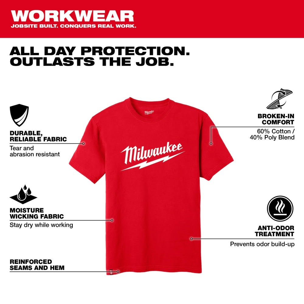 Milwaukee 607R Heavy Duty T-Shirt - Short Sleeve Logo Red - 2