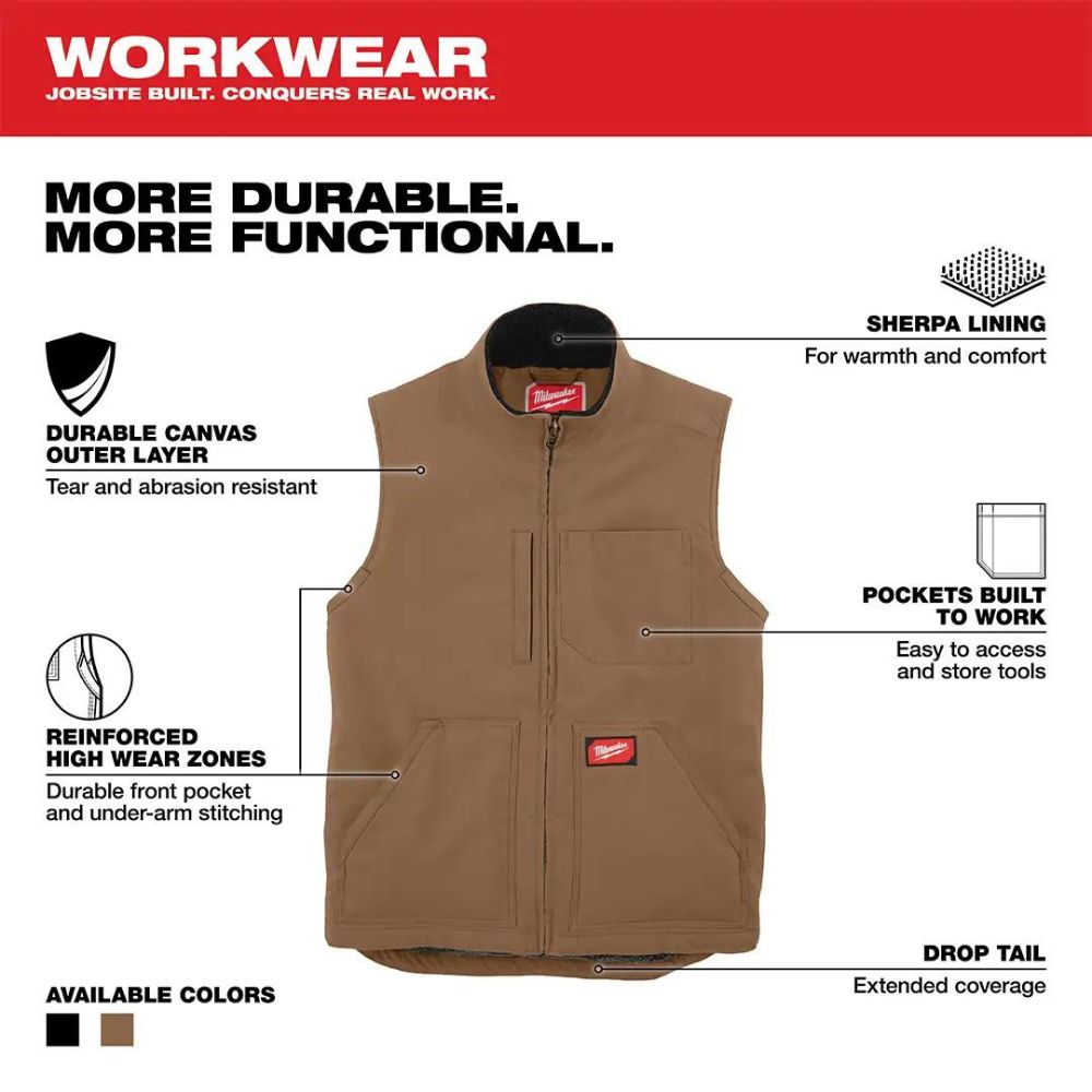 Milwaukee 801BR-S Heavy Duty Sherpa-Lined Vest - Brown S - 4