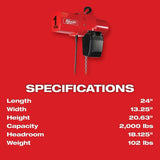 Milwaukee 9568 1 Ton Electric Chain Hoist - 20 ft. - 3