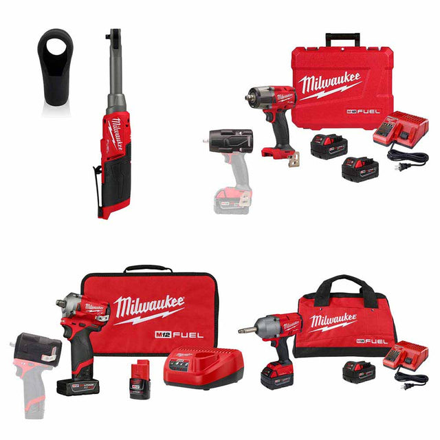 Milwaukee Automotive Starter Kit Including Impact Wrenches, Protective Boots, and Ratchet Kit