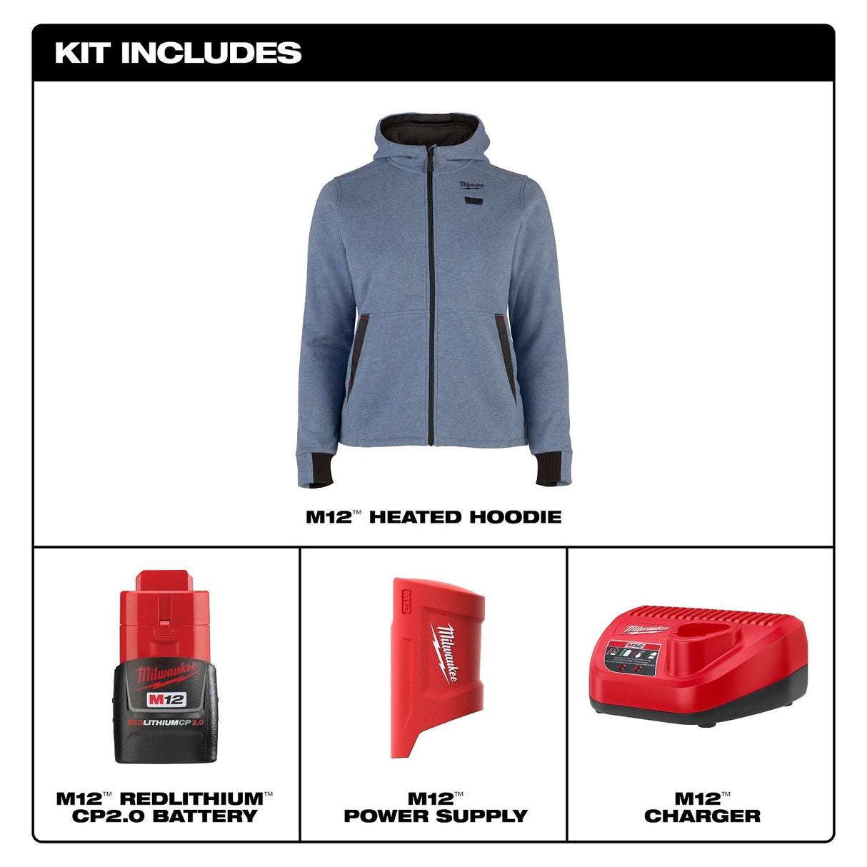 Milwaukee F200U-21 M12 Women's Heated Hoodie Kit - Blue - 3