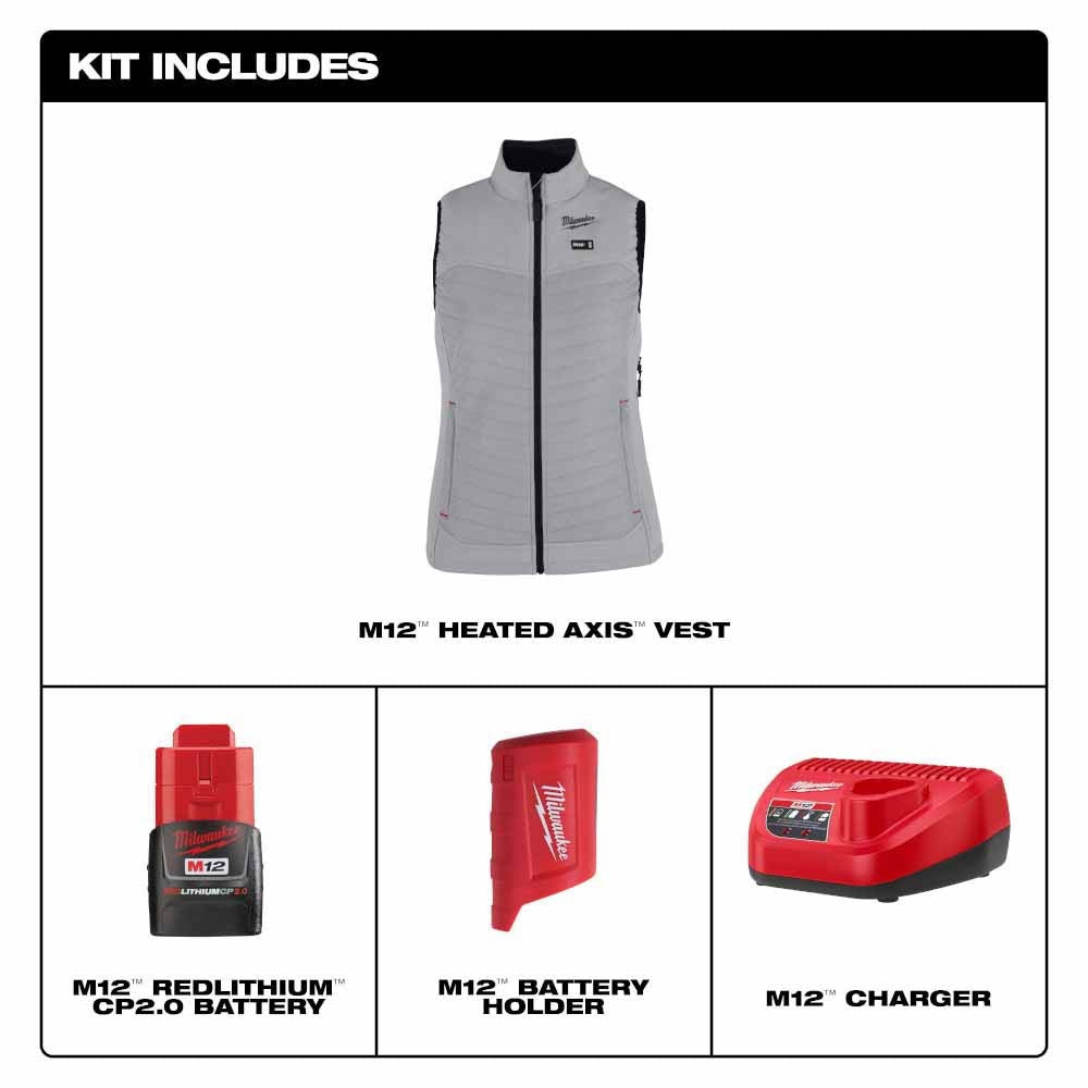 Milwaukee F300G-21 M12 Women's Gray Axis Vest with (1) 3.0 Ah Battery and Charger - 5