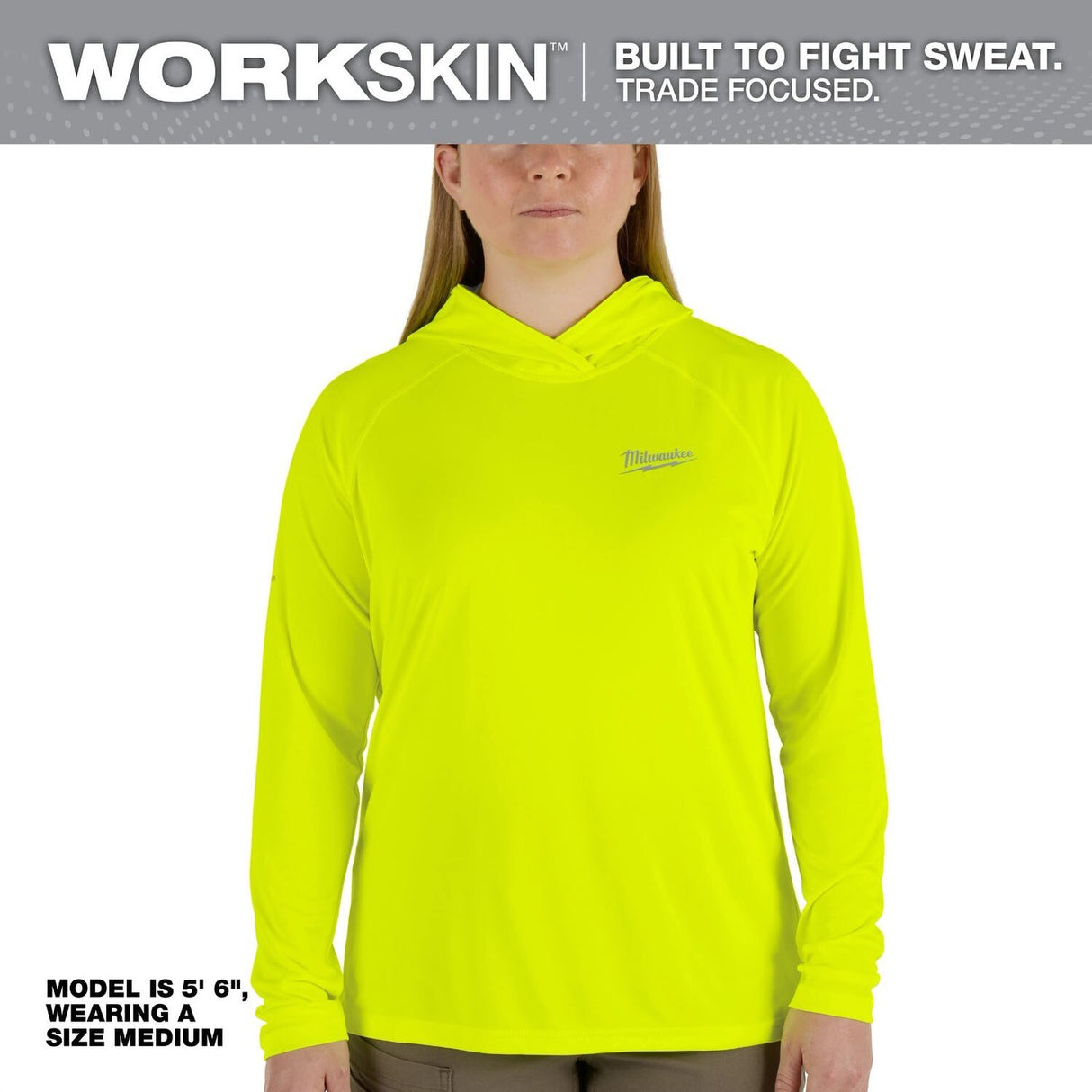 Milwaukee F550Y-2X Womens WORKSKIN Hooded Sun Shirt UPF 50+ Sweat Wicking High Visibility Yellow 2X - 2