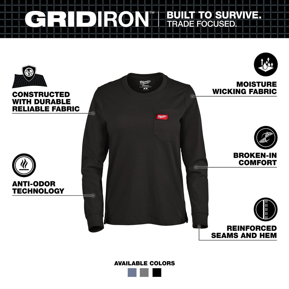 Milwaukee F551B-2X Women's GRIDIRON Pocket T-Shirt - Long Sleeve Black 2X - 2
