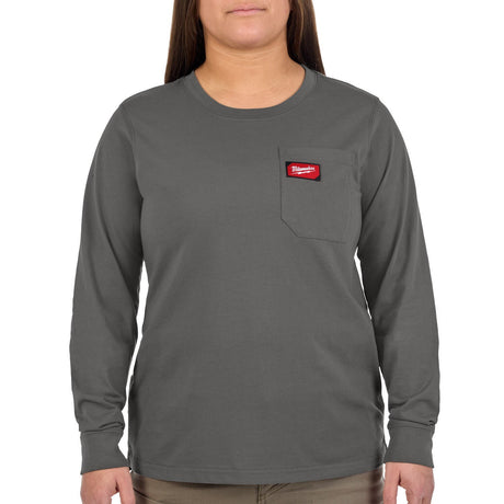 Milwaukee F551G-M Women's GRIDIRON Pocket T-Shirt - Long Sleeve Gray M