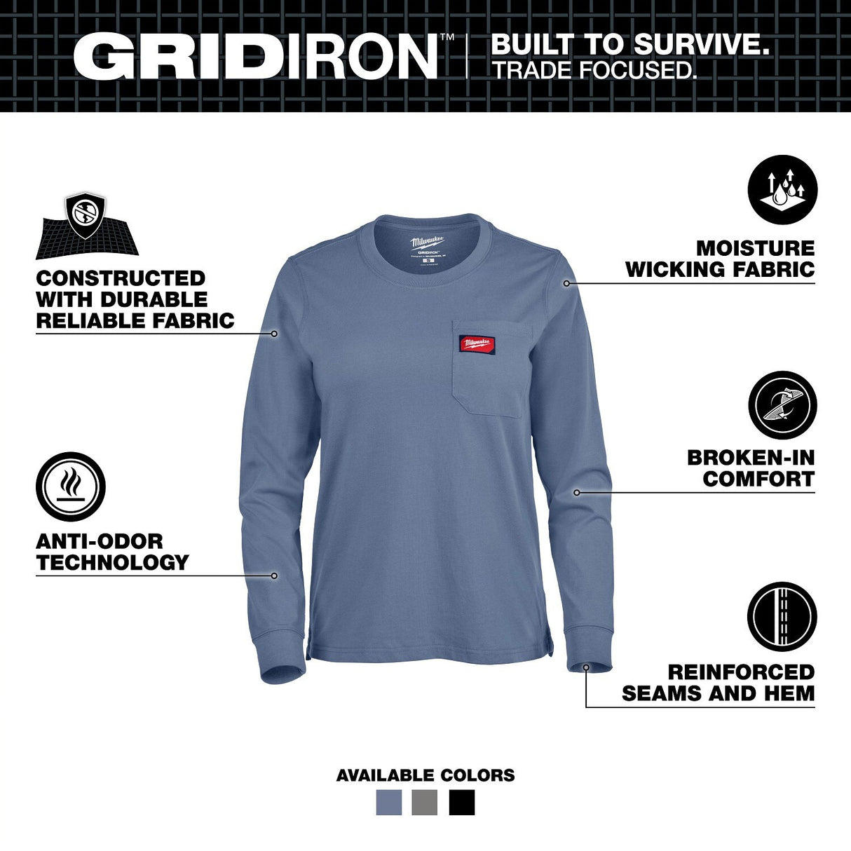 Milwaukee F551U-XS Women's GRIDIRON Pocket T-Shirt - Long Sleeve Blue XS - 2