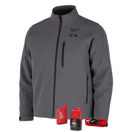 Milwaukee M100G-21 M12 Heated Gray Toughshell Jacket with (1) 3.0 Ah Battery and Charger