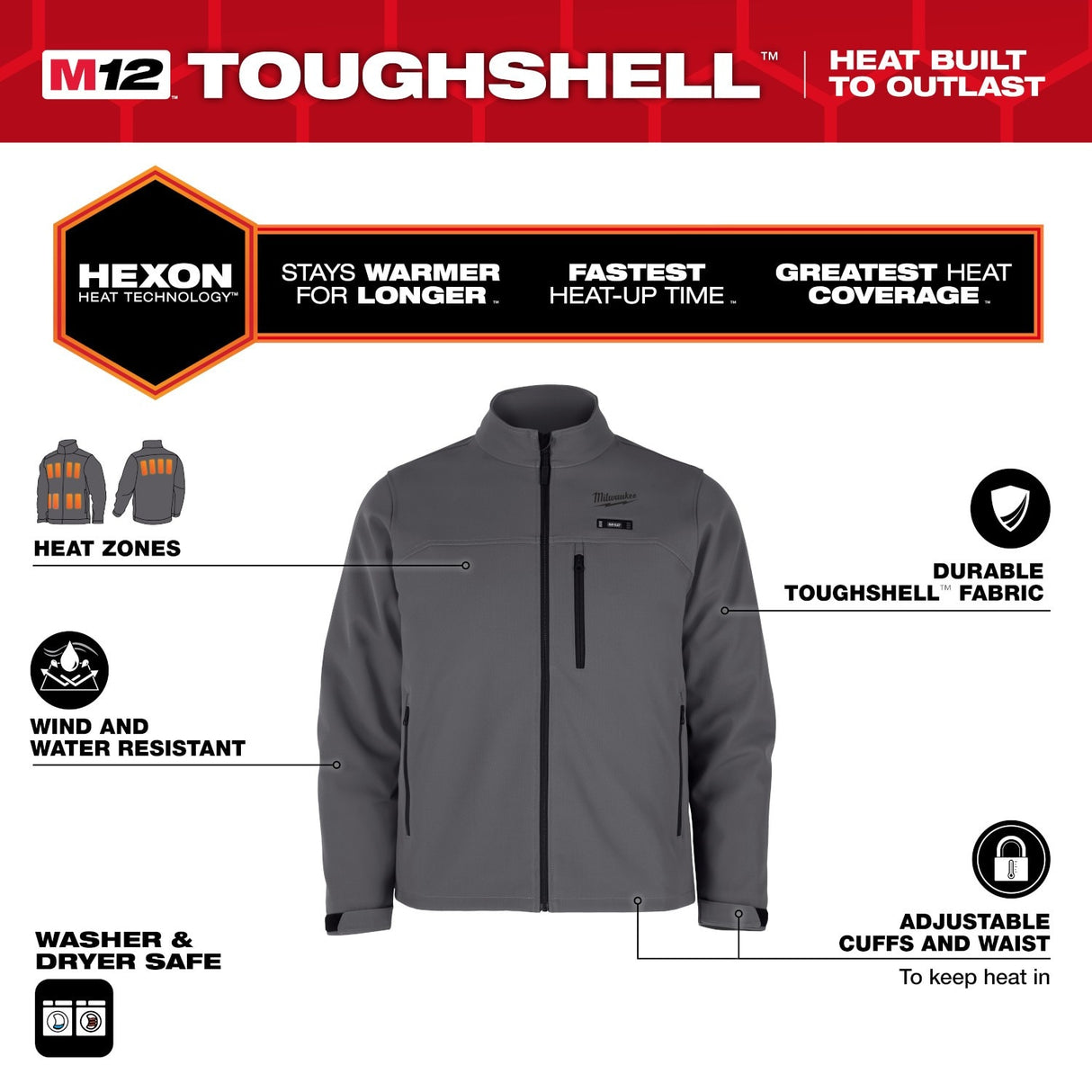 Milwaukee M100G-21 M12 Heated Gray Toughshell Jacket with (1) 3.0 Ah Battery and Charger - 2