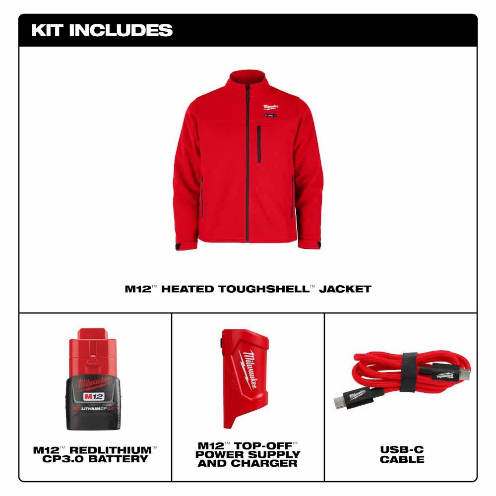 Milwaukee M100R-21 M12 Heated Red Toughshell Jacket with (1) 3.0 Ah Battery and Charger - 5