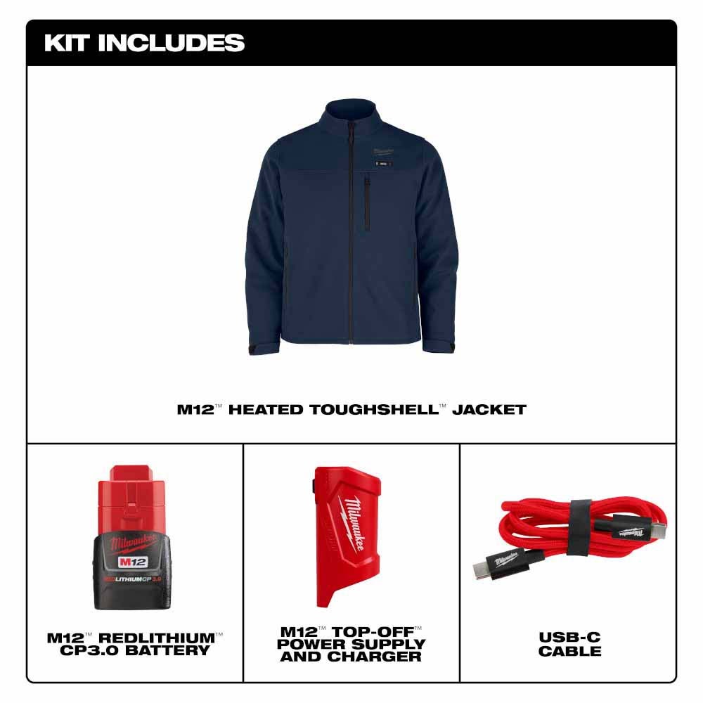 Milwaukee M100U-21 M12 Heated Blue Toughshell Jacket with (1) 3.0 Ah Battery and Charger - 5