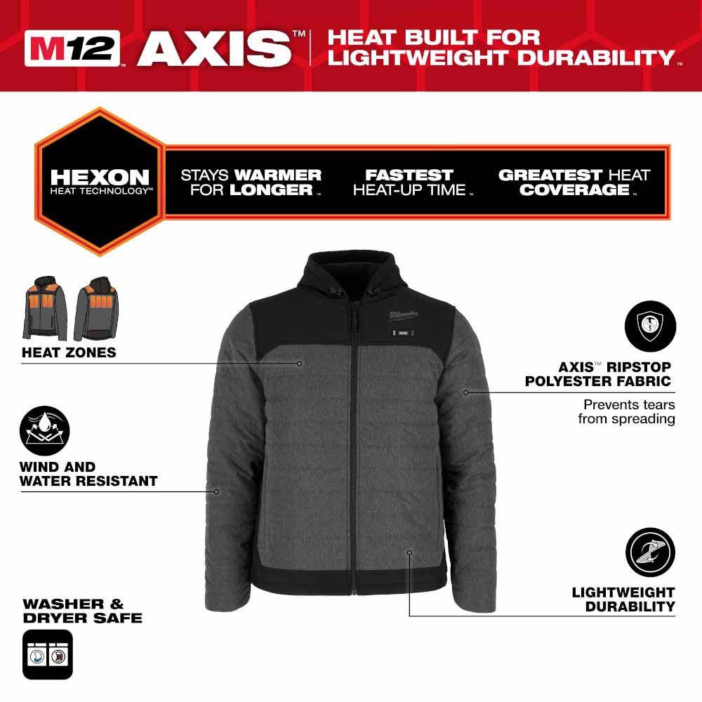 Milwaukee M102G-21 M12 Heated Gray Axis Jacket with (1) 3.0 Ah Battery and Charger - 3