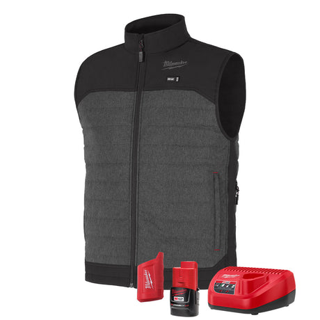 Milwaukee M300G-21 M12 Heated Gray Axis Vest with (1) 3.0 Ah Battery and Charger