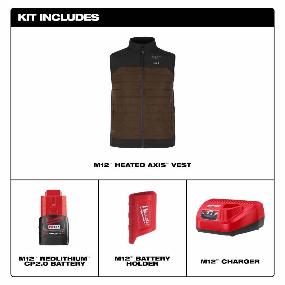 Milwaukee M300N-21 M12 Heated Brown Axis Vest Kit - 4